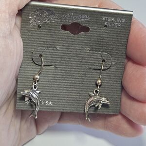 Sterling Silver Dangling dolphin earrings Nwt Made In USA